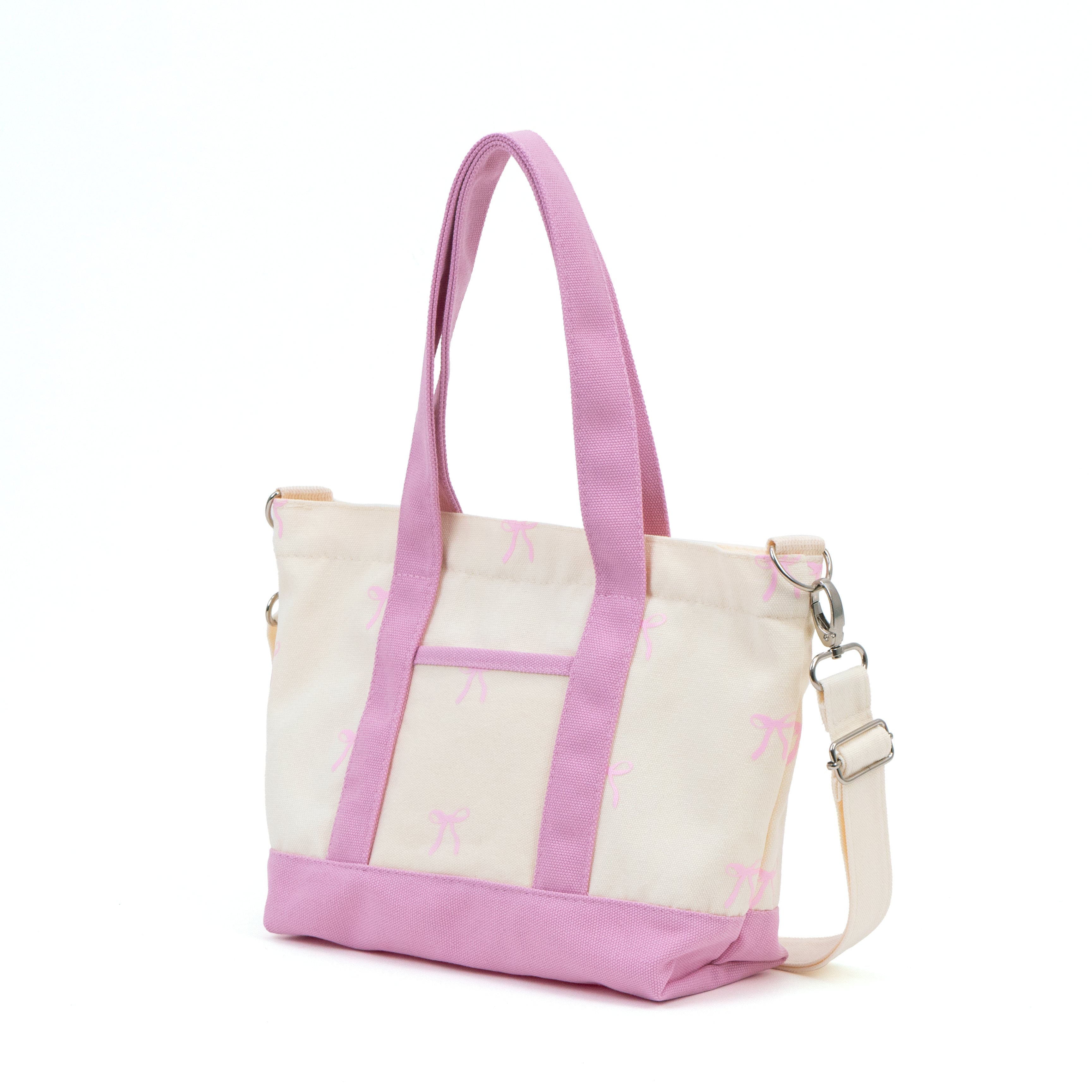 Two Tone Canvas Tote Bag - Pink Bow