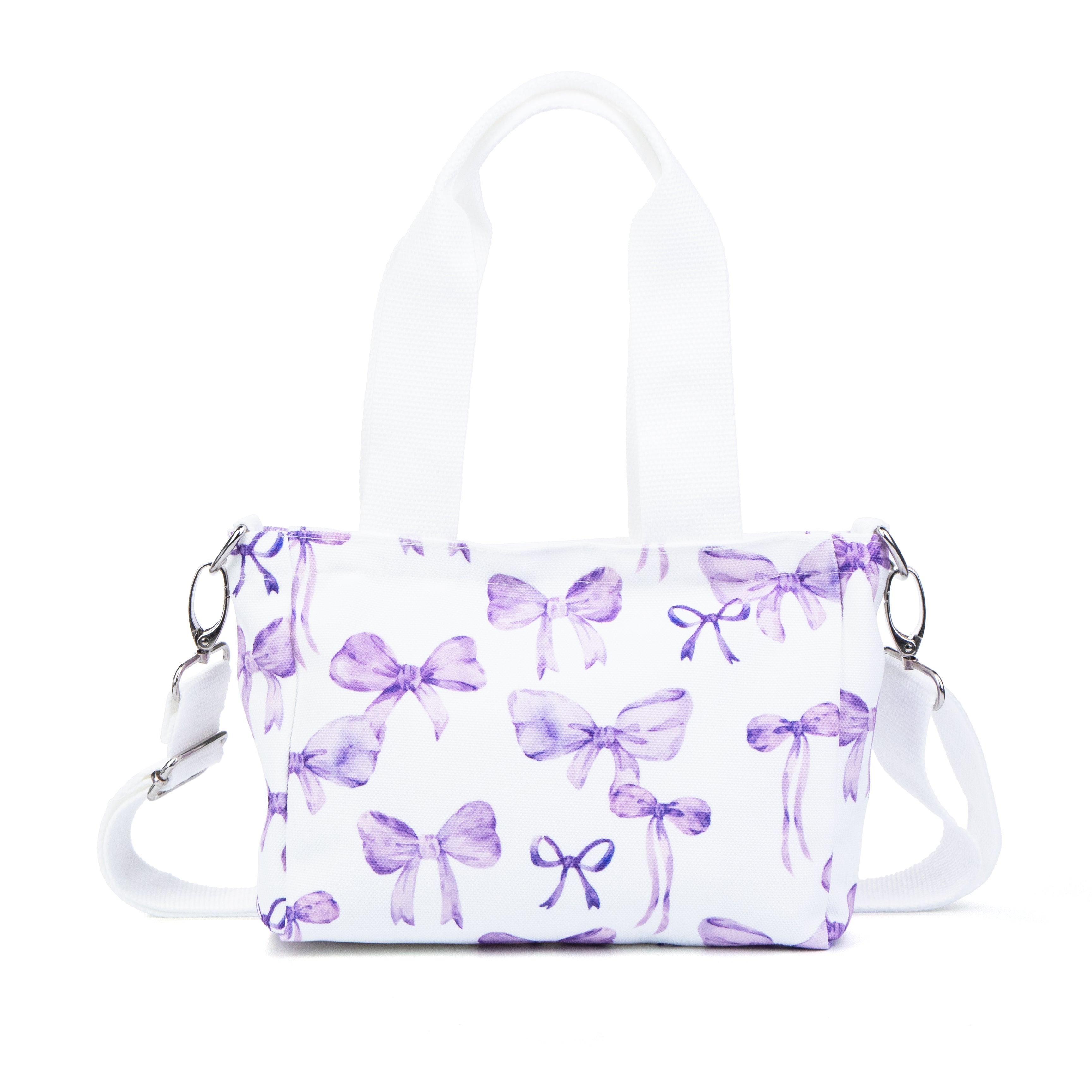 Mini Canvas Tote Bag with Print - Purple