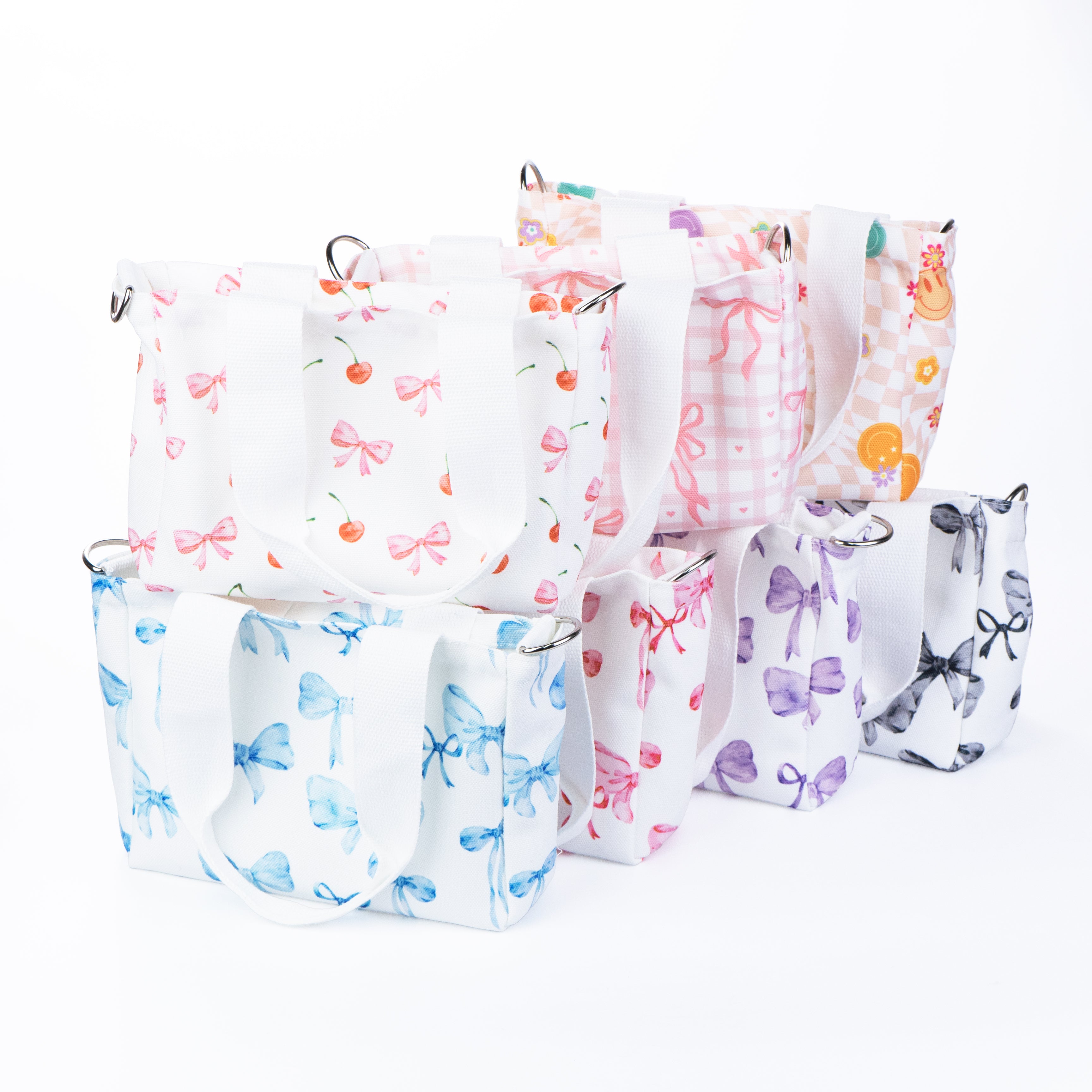 Mini Canvas Tote Bag with Print - Smiley