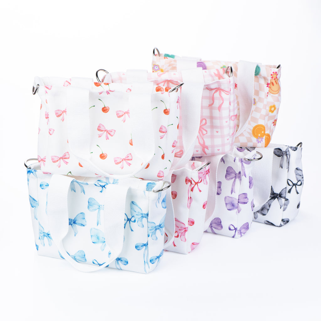 Mini Canvas Tote Bag with Print - Cherry Bow