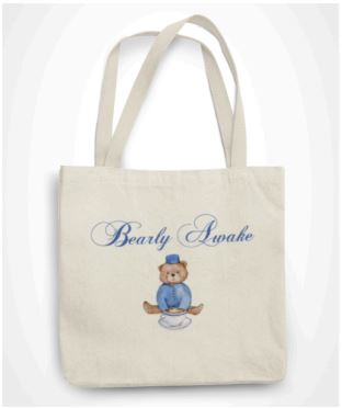 Bearly Awake Canvas Tote Bag - Teddy Bear Coffee Tote Bag
