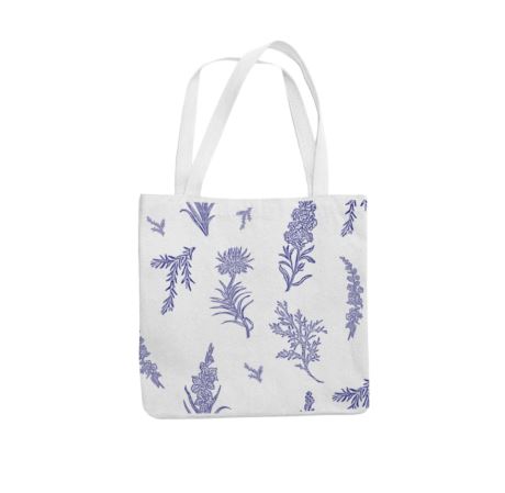 Blue Botanical Tote Bag - Floral and Leaves